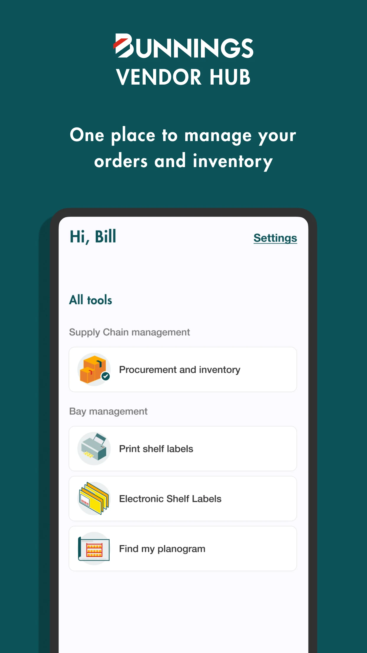 Bunnings Vendor Hub screenshot